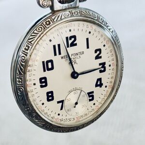 West Pointer Pocket Watch 17 Jewels Locomotive Etched